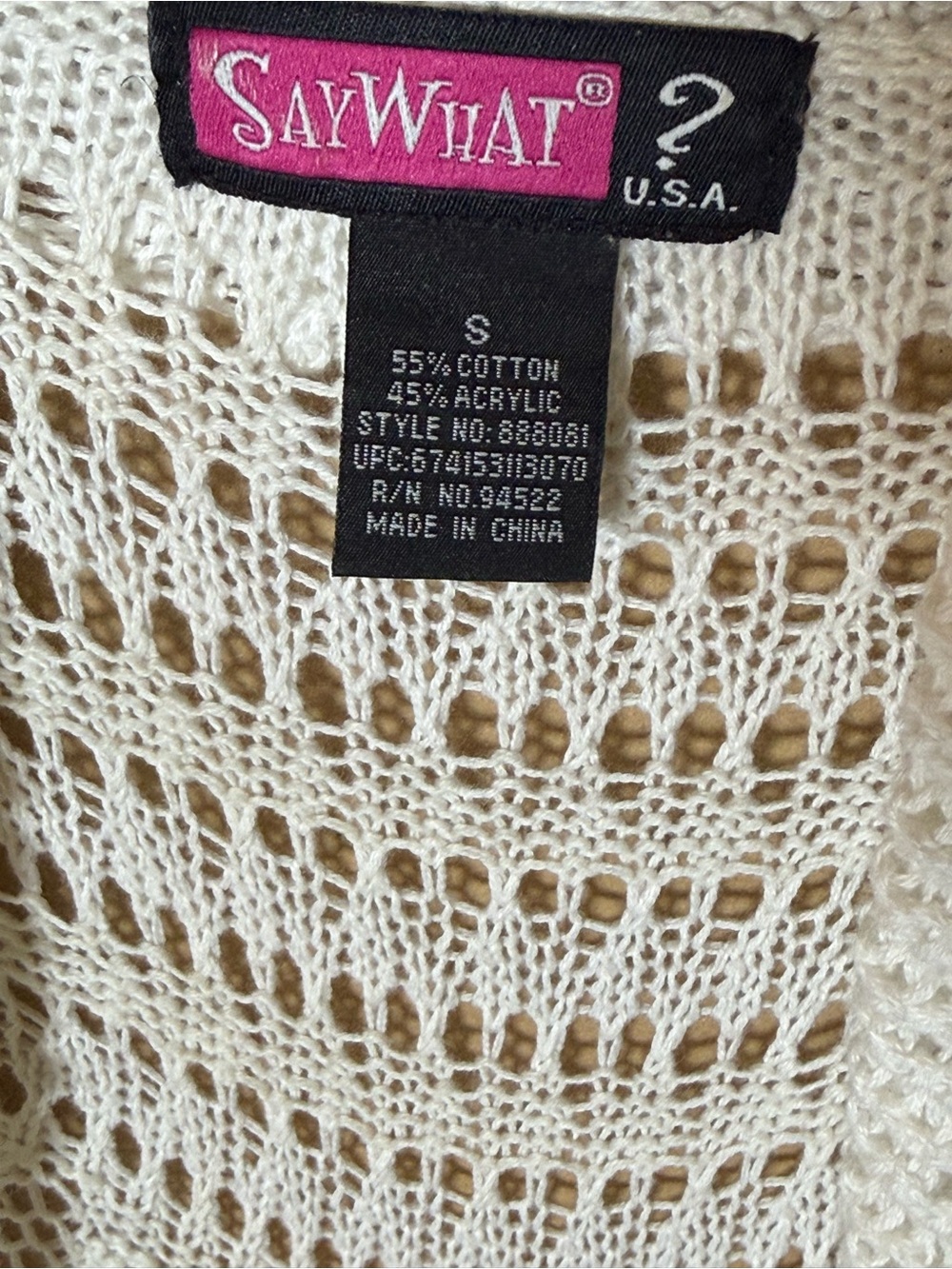 Say What? White Open-Knit Short Sleeve Draped Collar Boho Cardigan Size Small - Picture 6 of 6